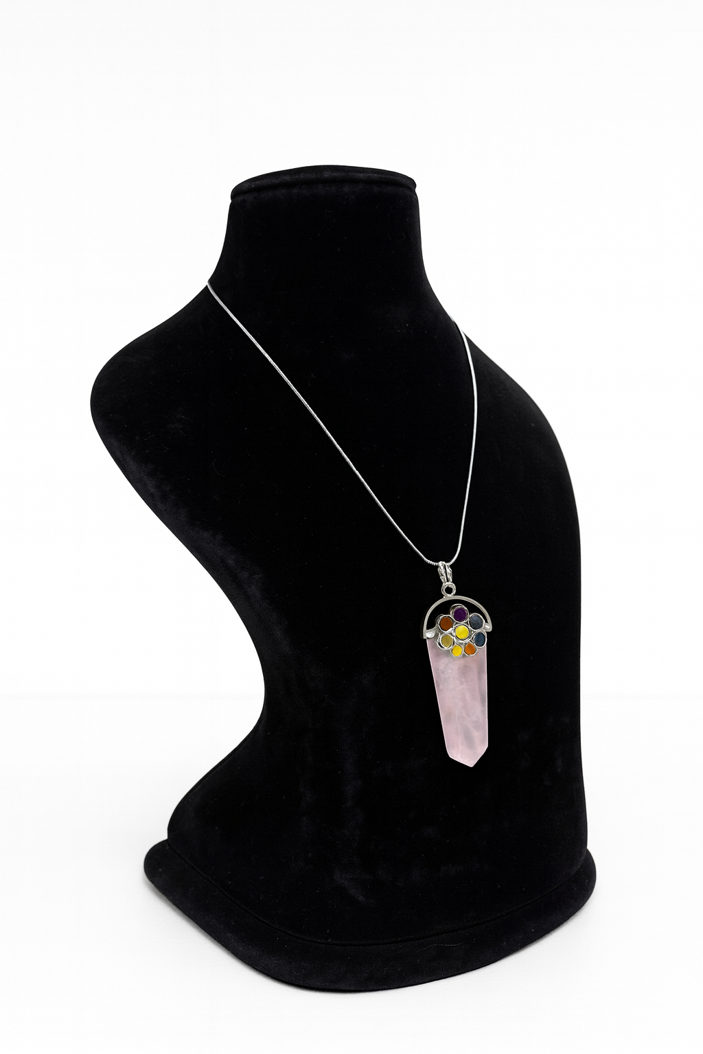 Rose Quartz Seven Chakra Pendant with Anti Tarnish Chain