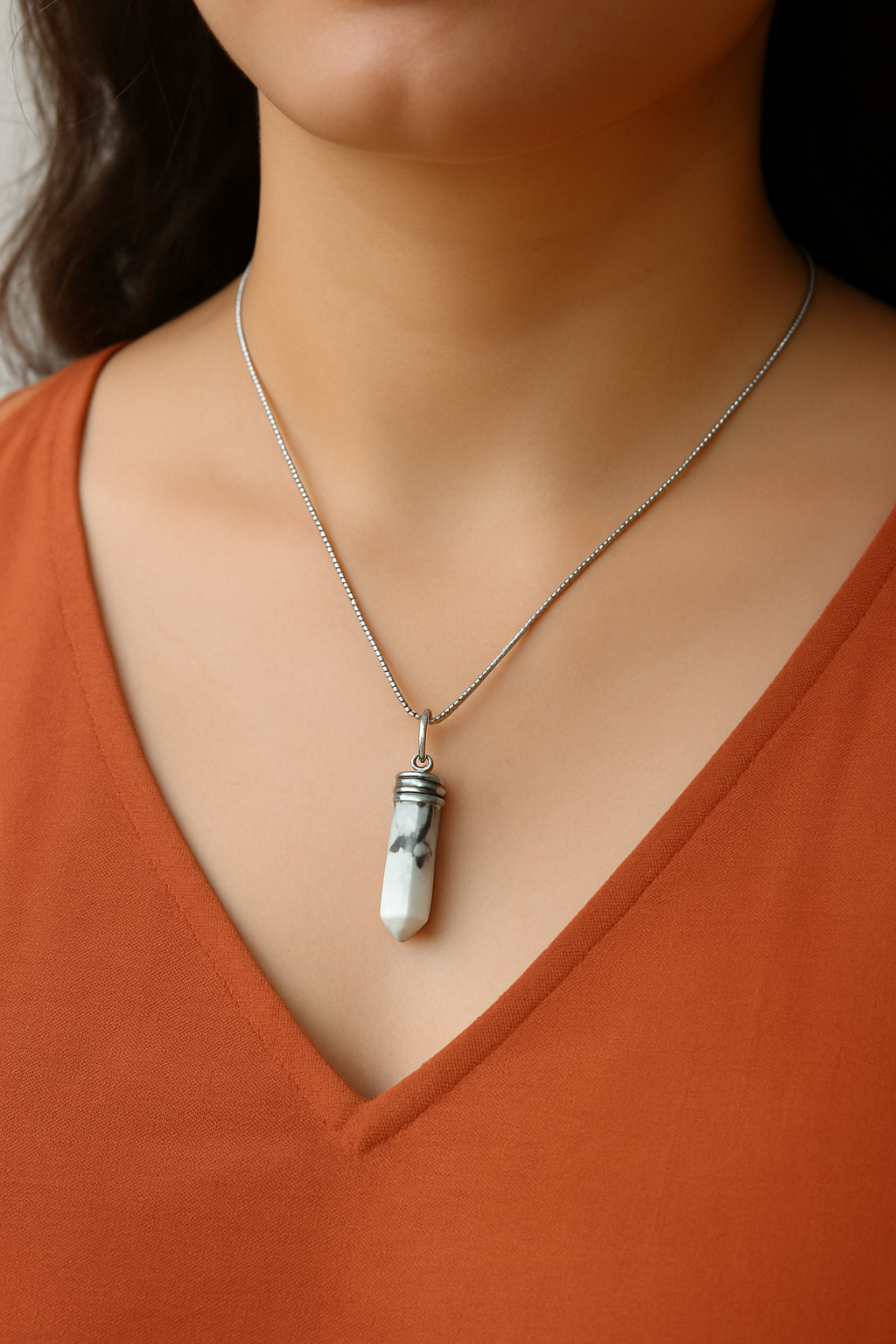 Howlite Pencil Pendant with Silver Chain
