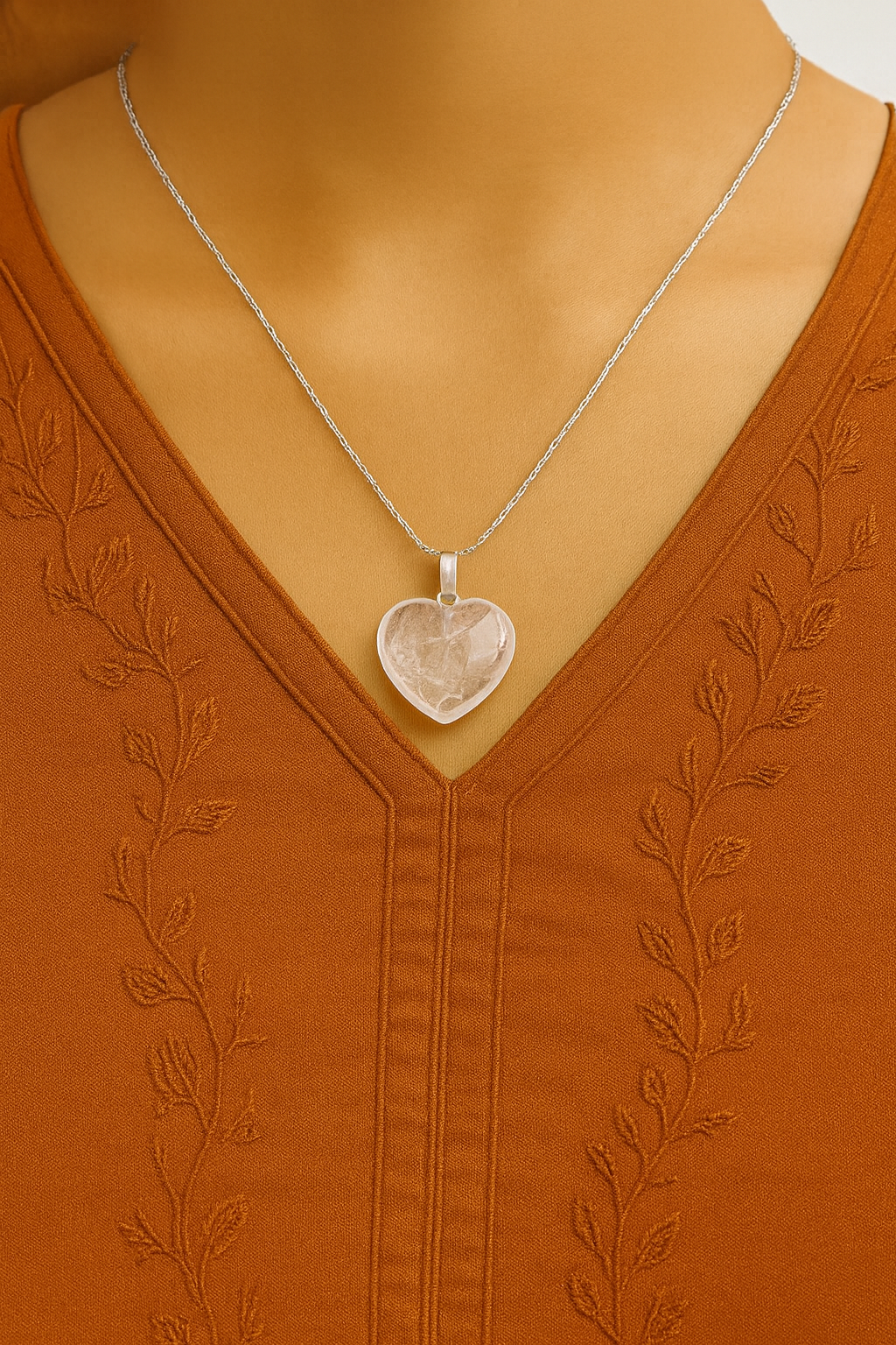 Clear Quartz Heart Shaped Pendant with Chain