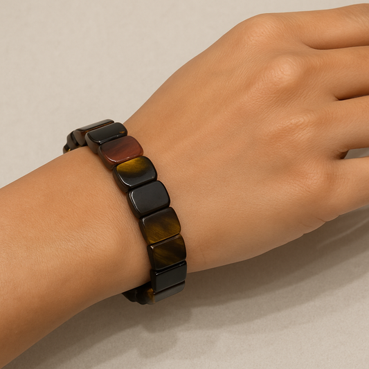 Mixed (Red, Golden) Tiger Eye Bracelet Slab Cut Bead