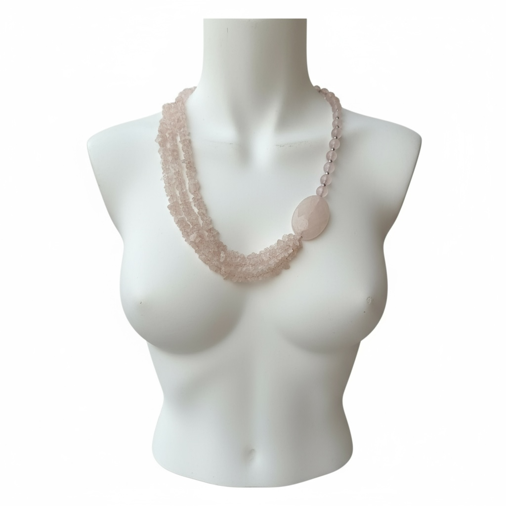 Rose Quartz Chip & Bead Necklace – Crystal of Love, Compassion & Emotional Healing