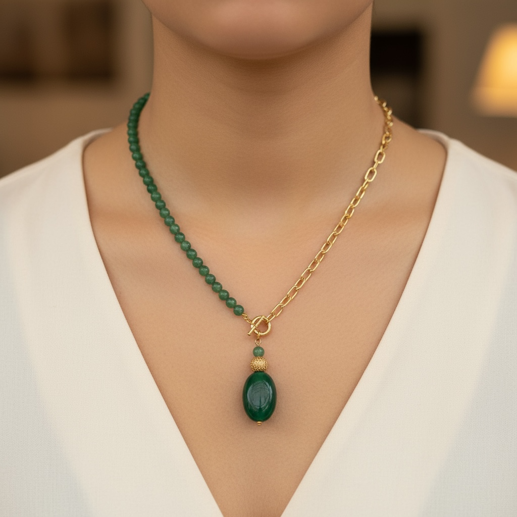 Green Aventurine Prosperity Necklace – Crystal of Abundance, Luck & Heart Healing