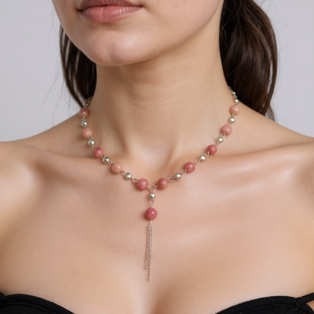Pink Rhodonite Heart Blossom Necklace – Emotional Healing & Self-Love (Anti-Tarnish Chain)