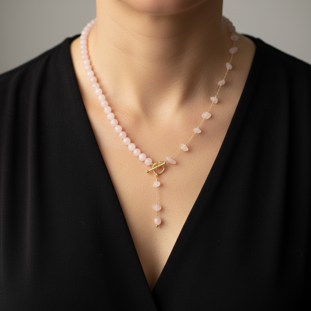 Rose Quartz Chip & Bead Necklace – Crystal of Love, Compassion & Emotional Healing
