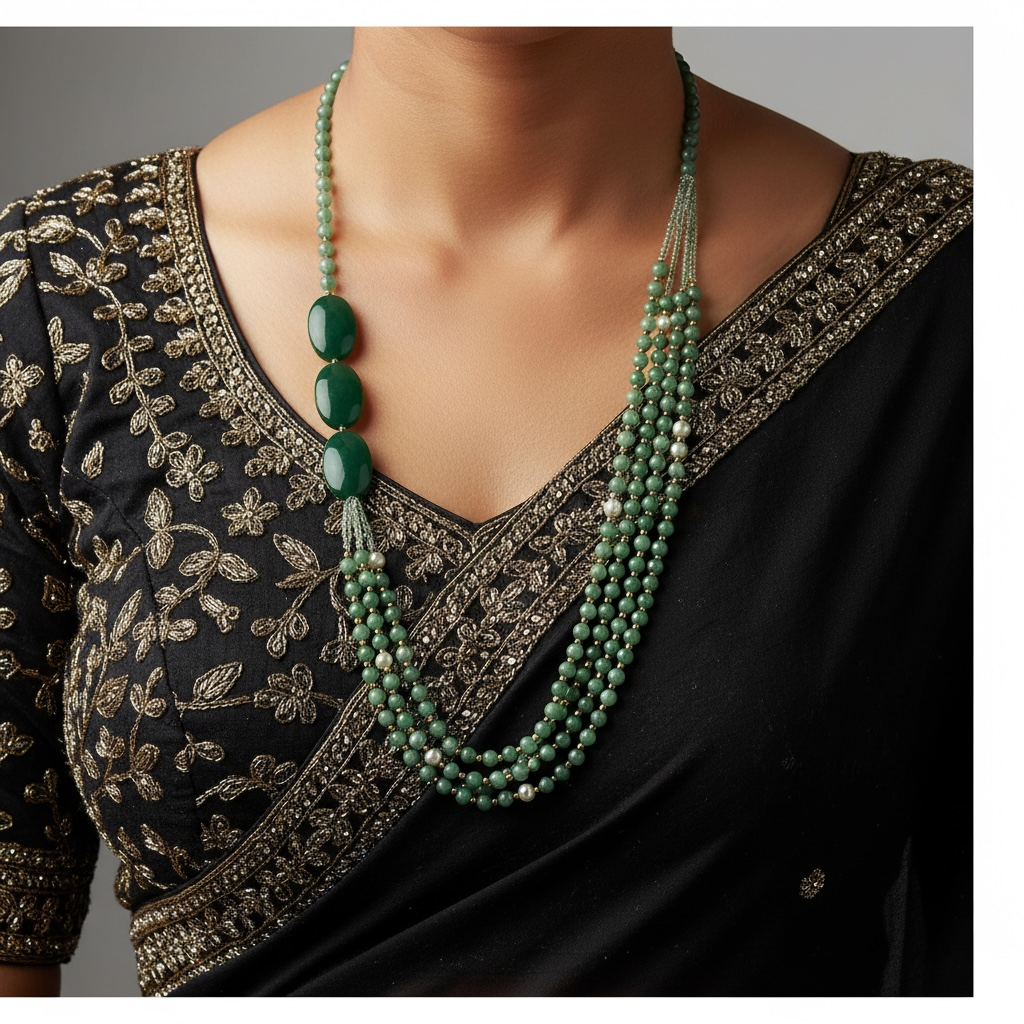 Green Aventurine Beaded Necklace (Single & Triple Layer Mala) with Faceted Oval Stones for Prosperity