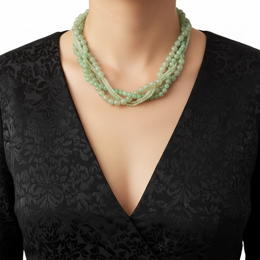 Green Aventurine Overlapped Designer Necklace – For Prosperity, Luck & Growth
