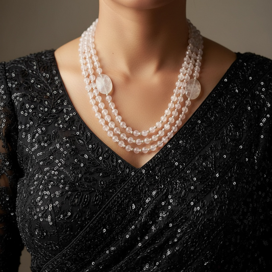 Rose Quartz (Triple Layer Mala) with Faceted Oval Stones for Self Love & Positivity.