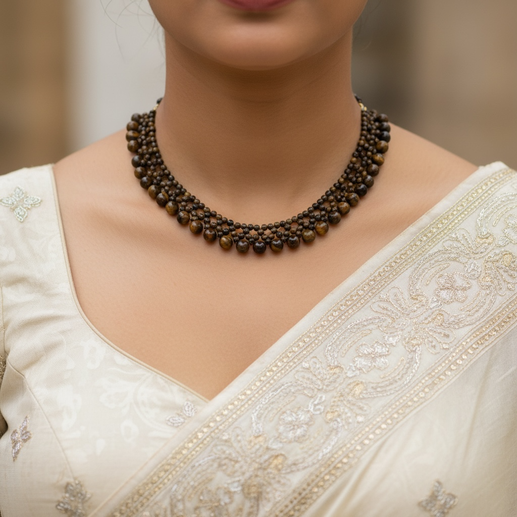 Natural Tiger eye Statement necklace— beaded design choker