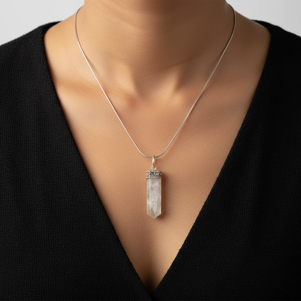 Moonstone Intuition Pencil Pendant with Anti-Tarnish Chain