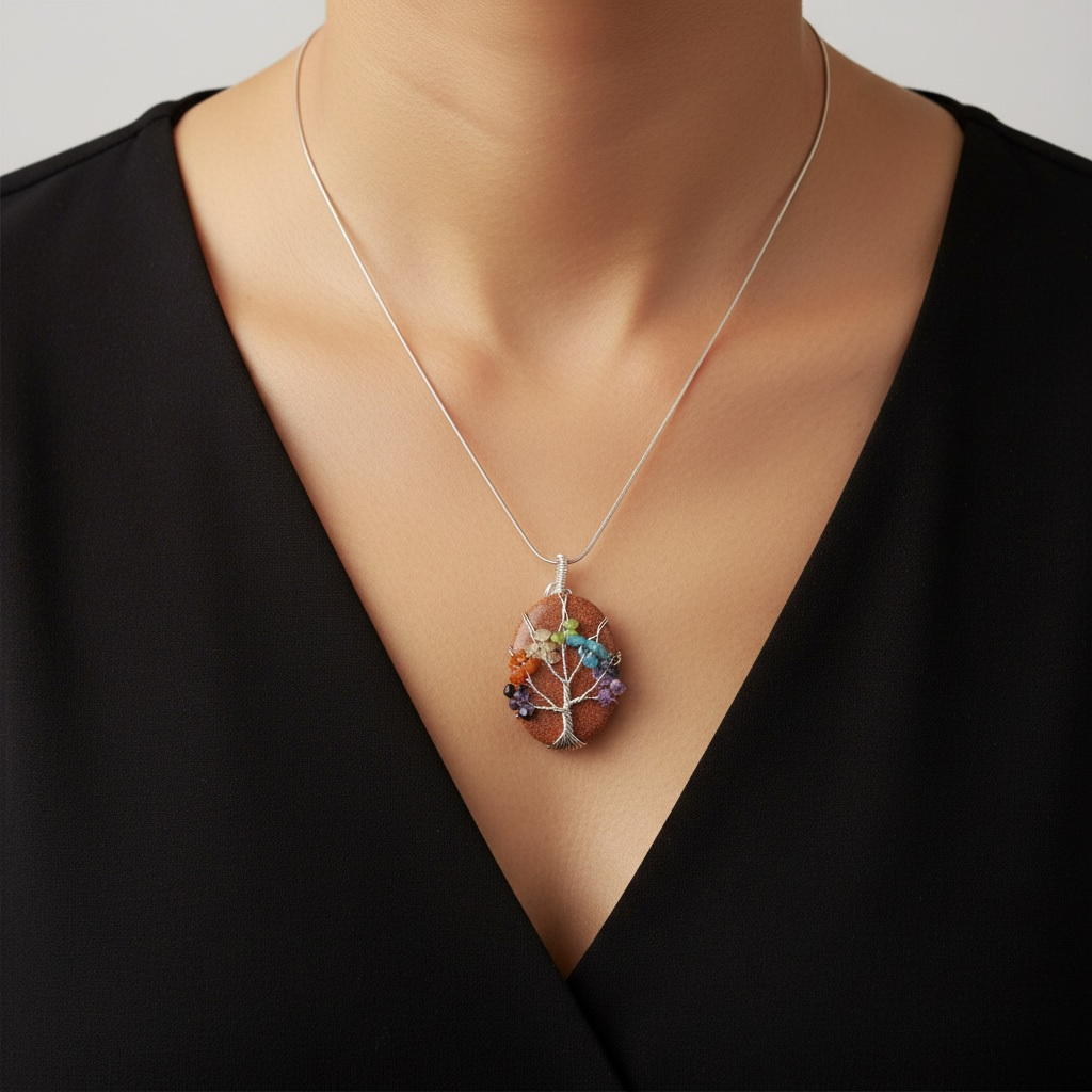 7 Chakra Sunstone Pendant – Crystal of Joy, Balance & Vital Energy