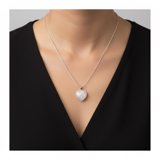 Clear Quartz (Sphatik) Heart Shaped Pendant with Chain