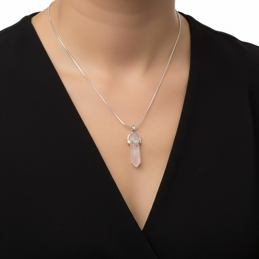 Rose Quartz Pencil Pendant – Crystal of Love, Peace & Emotional Healing