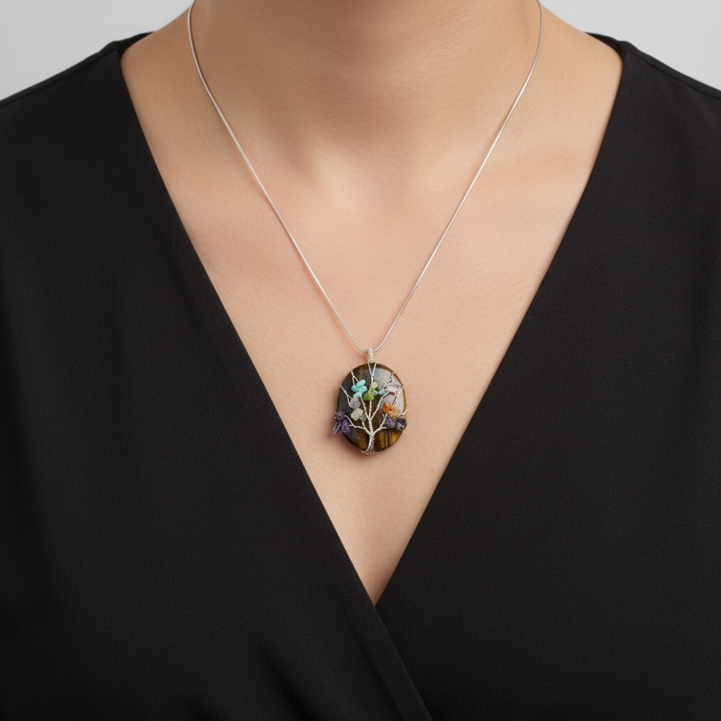 7 Chakra Tiger Eye Pendant – Crystal of Protection, Confidence & Energy Balance