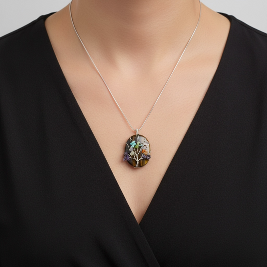 7 Chakra Tiger Eye Pendant – Crystal of Protection, Confidence & Energy Balance