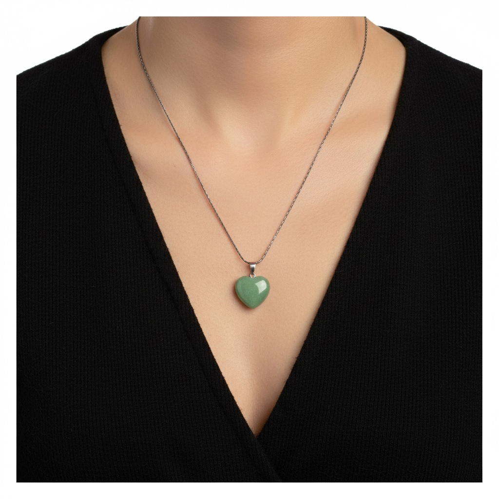 Green Aventurine Heart Pendant – Crystal of Luck, Healing & New Beginnings