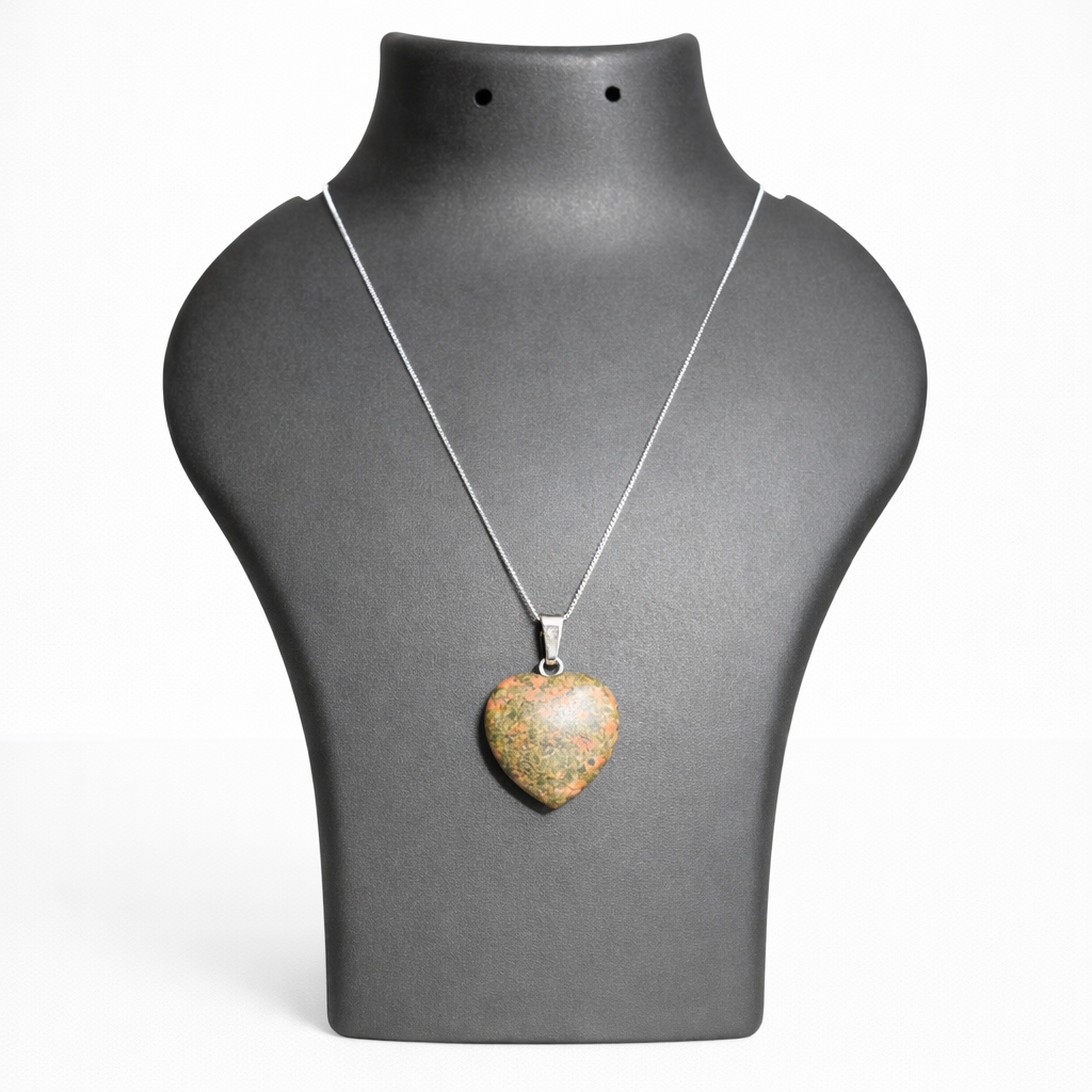 Natural Unakite Heart Pendant – Stone of Emotional Healing, Balance & Self-Growth