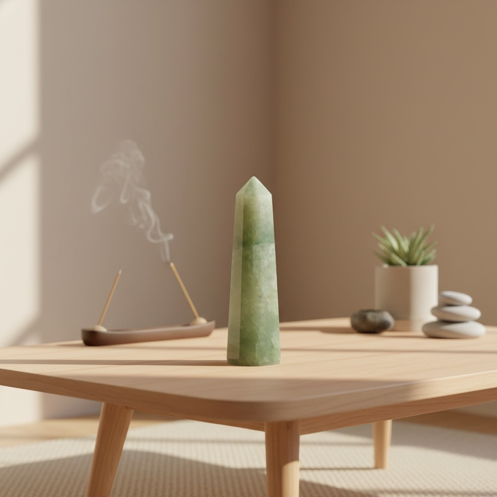 Green Aventurine Pencil Tower – Crystal of Luck, Prosperity & Heart Healing