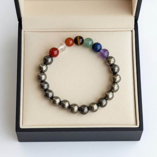 7 Chakra & Pyrite Bracelet