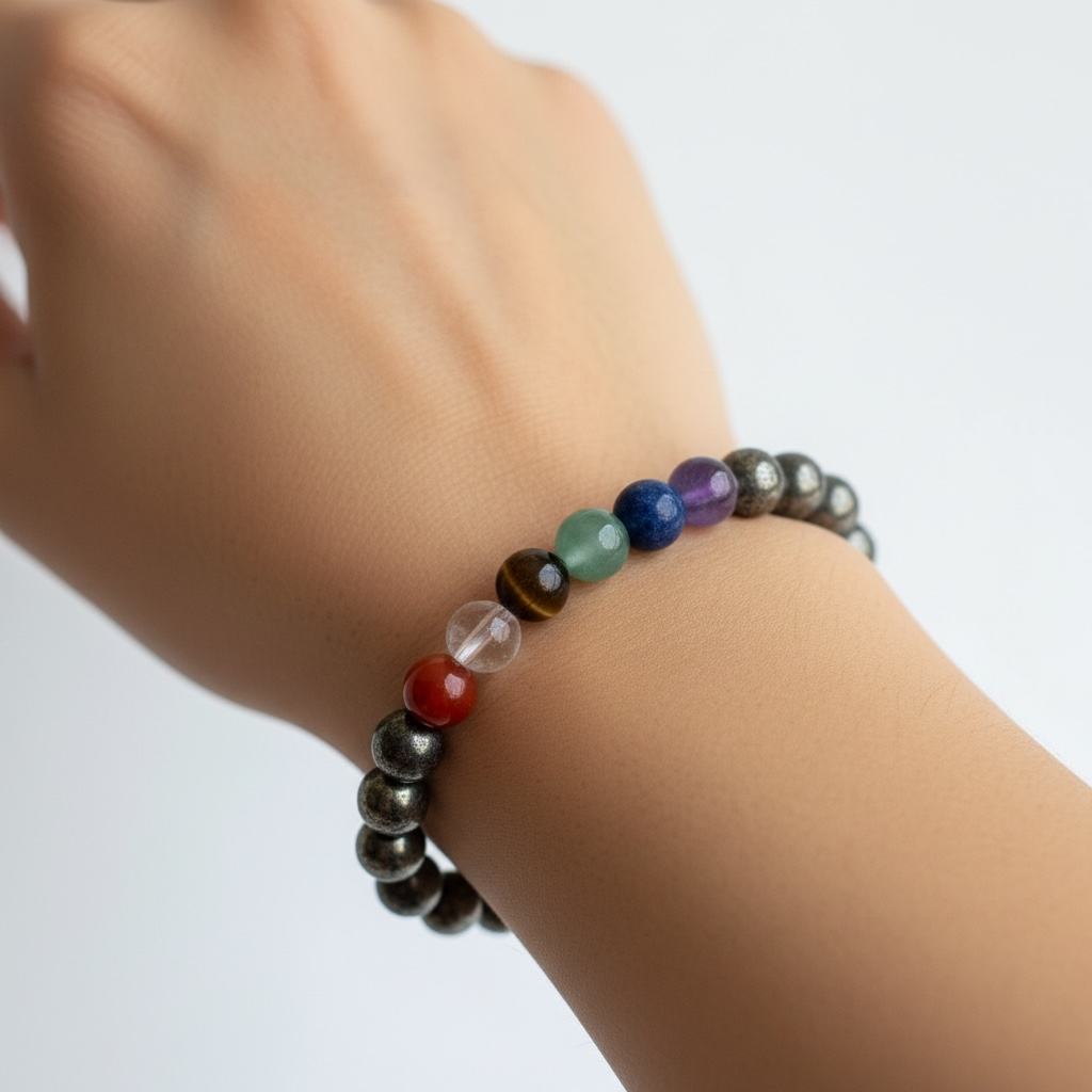 7 Chakra & Pyrite Bracelet