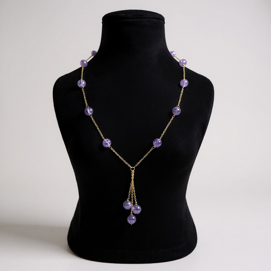 Amethyst Drop Beads— Golden Anti Tarnish Y-chain Minimalist Necklace
