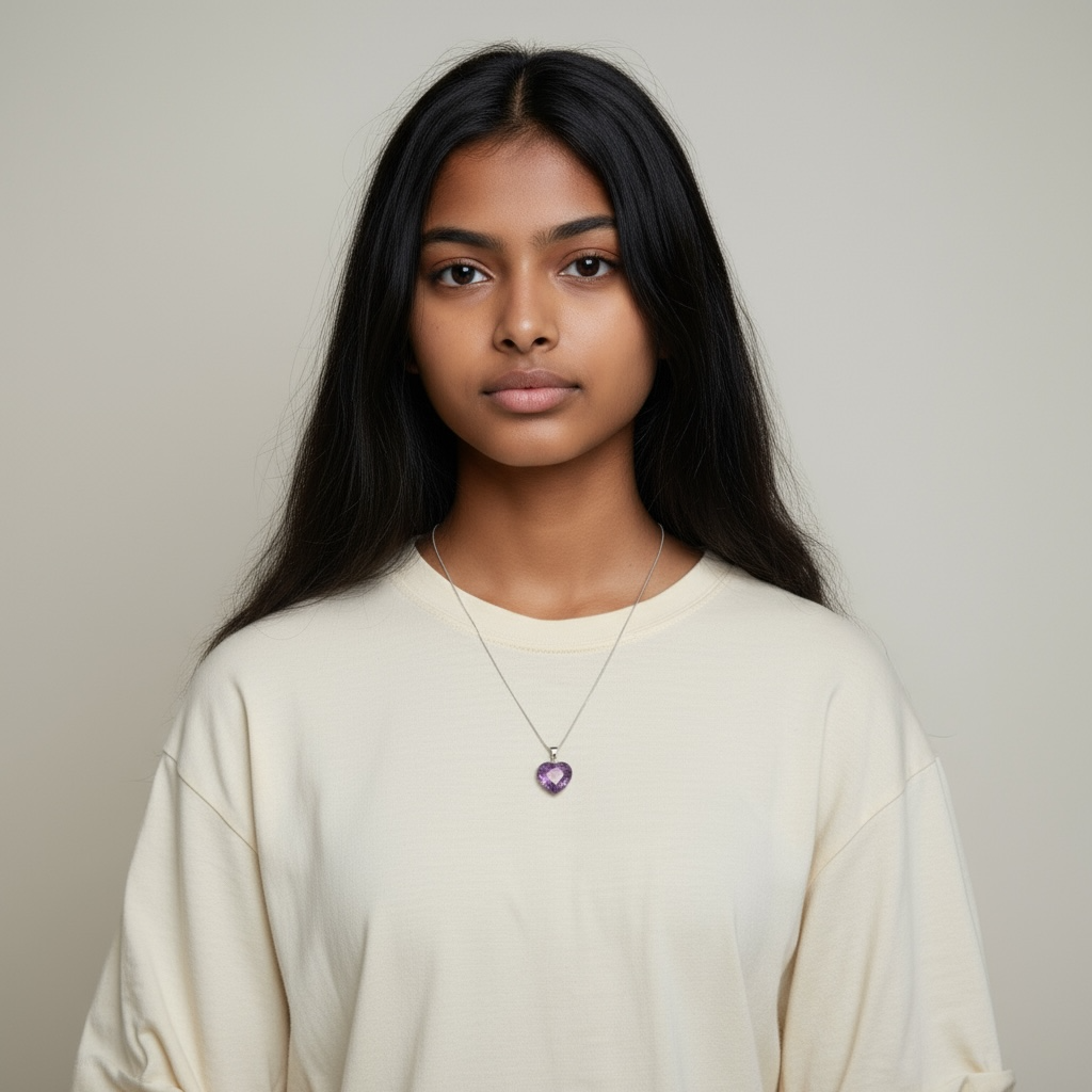 Amethyst Heart Shaped Pendant with Silver Chain