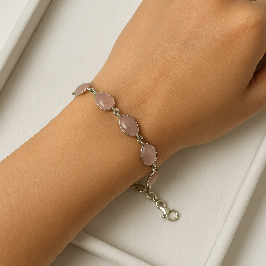 Rose Quartz Silver Chain Bracelet – Love & Self-Worth