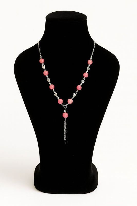 Pink Rhodonite Heart Blossom Necklace – Emotional Healing & Self-Love (Anti-Tarnish Chain)