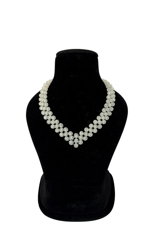 Clear Quartz 6mm Beaded V-Shape Necklace – Master Healer Crystal for Clarity, Energy & Balance