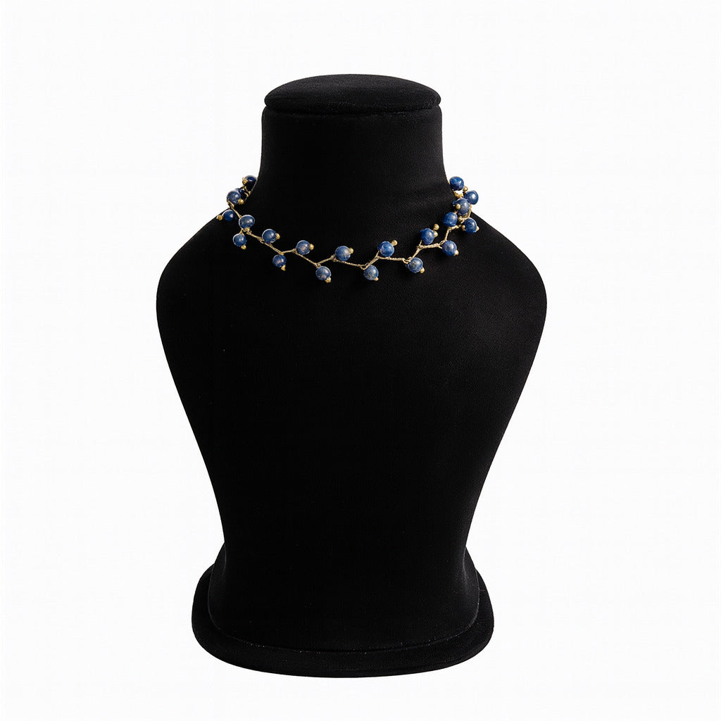 Lapis Lazuli Vine Design— Beaded Choker Necklace