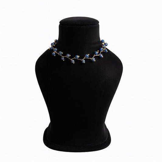 Lapis Lazuli Vine Design— Beaded Choker Necklace