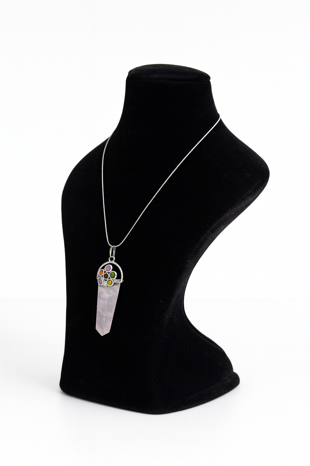 Rose Quartz Seven Chakra Pendant with Anti Tarnish Chain