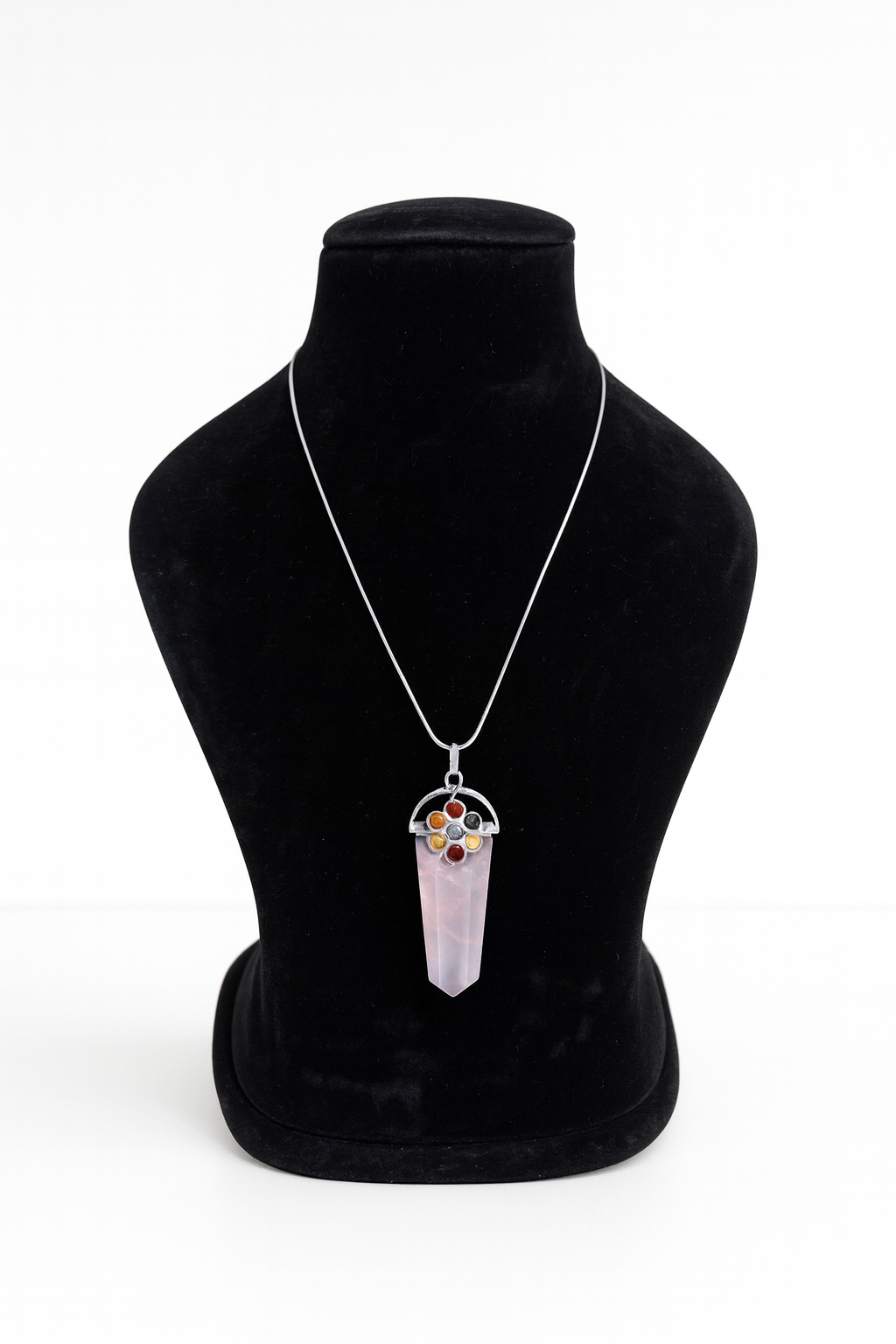 Rose Quartz Seven Chakra Pendant with Anti Tarnish Chain