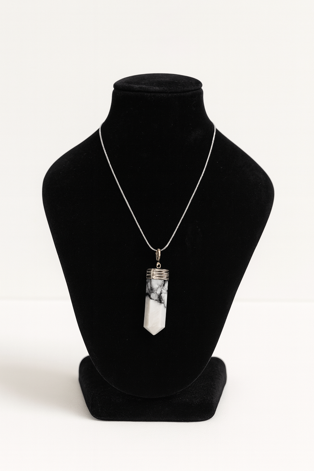 Howlite Pencil Pendant with Silver Chain