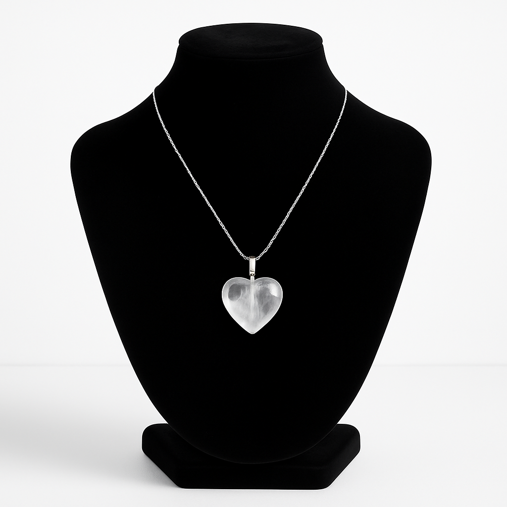 Clear Quartz Heart Shaped Pendant with Chain