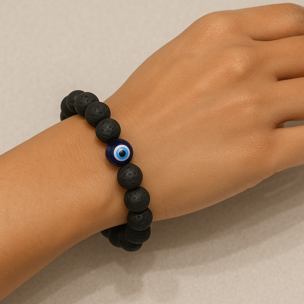 Lava Stone Protection Bracelet with Evil Eye Bead