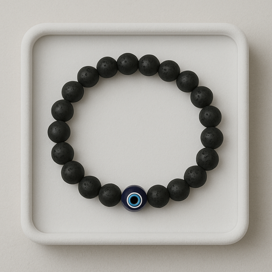 Lava Stone Protection Bracelet with Evil Eye Bead