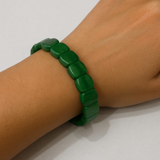 Green Jade Faceted Barrel Cut Bracelet