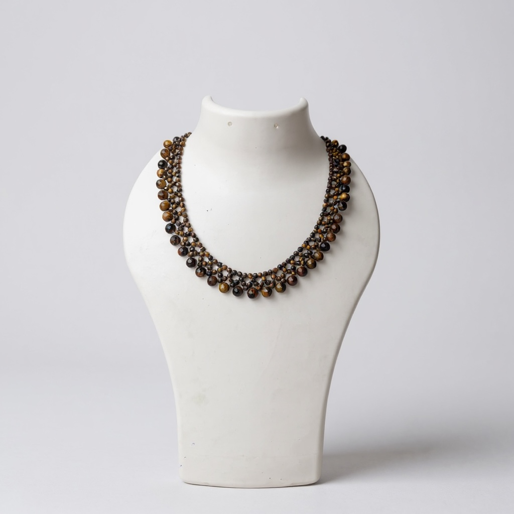 Natural Tiger eye Statement necklace— beaded design choker