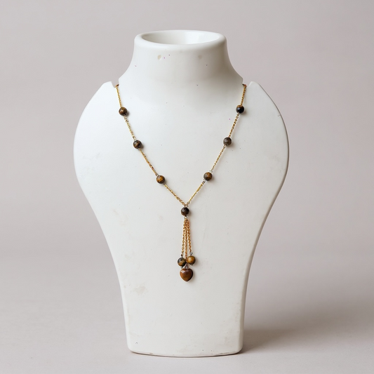 Tiger Eye Necklace with Heart Pendant – Crystal of Strength, Courage & Emotional Balance