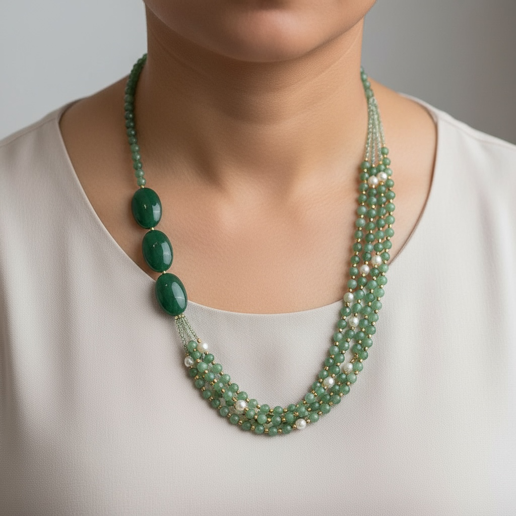 Green Aventurine Layered Necklace – Crystal of Prosperity, Growth & Heart Healing