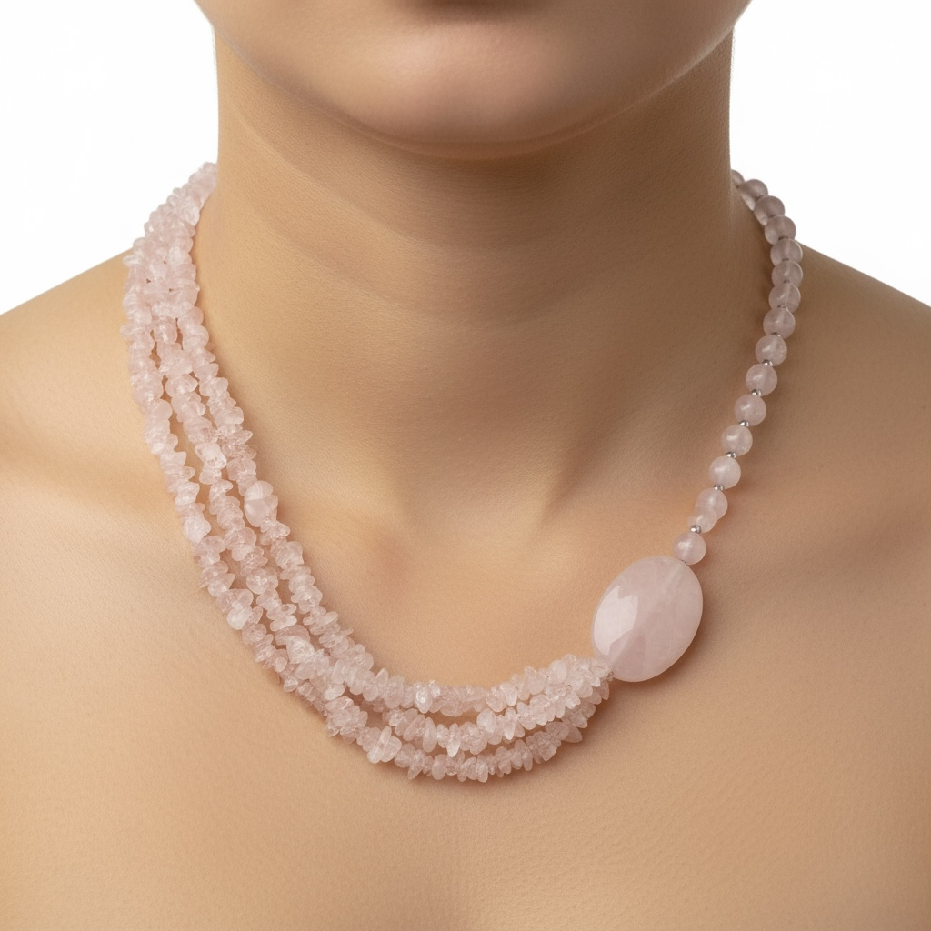 Rose Quartz Chip & Bead Necklace – Crystal of Love, Compassion & Emotional Healing