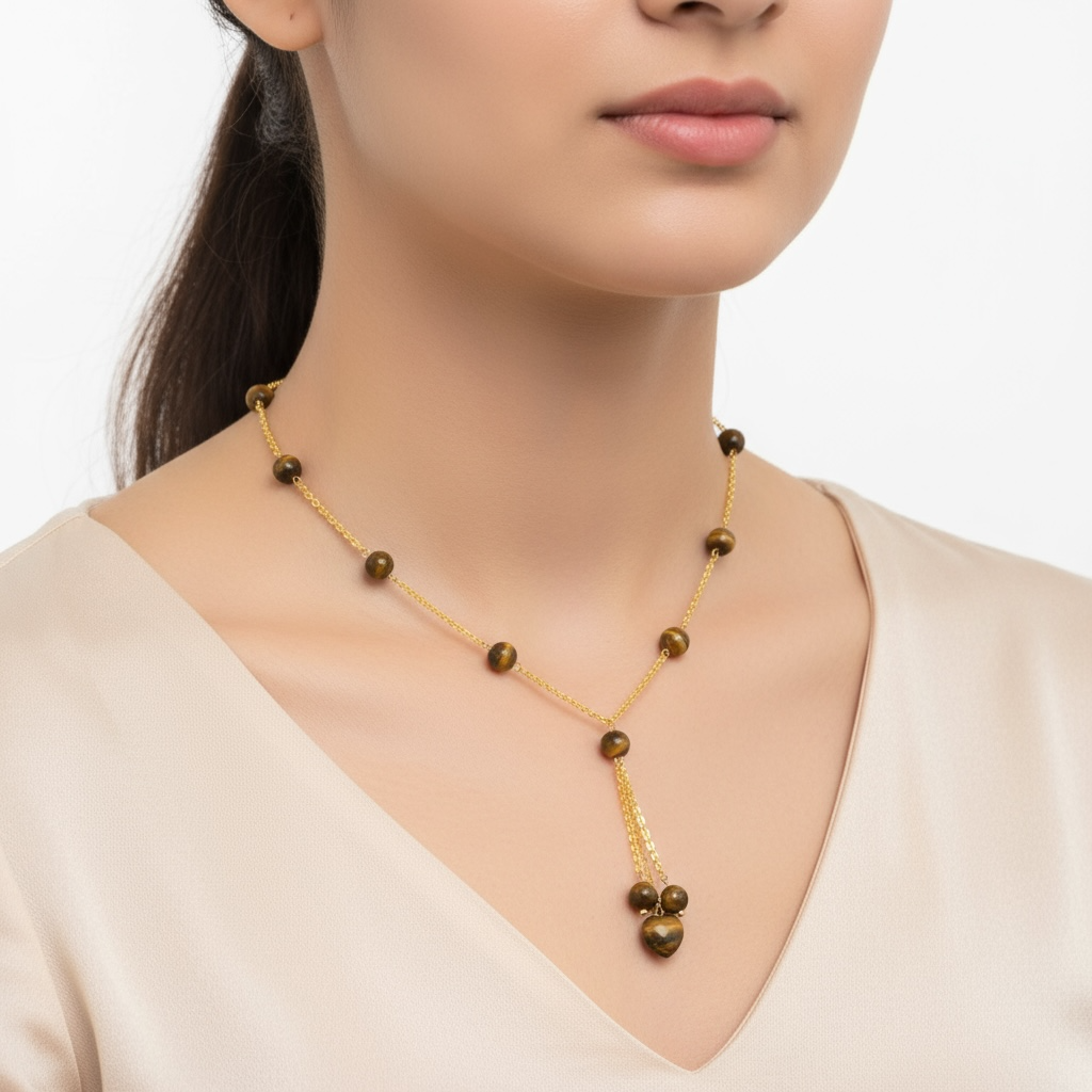 Tiger Eye Necklace with Heart Pendant – Crystal of Strength, Courage & Emotional Balance