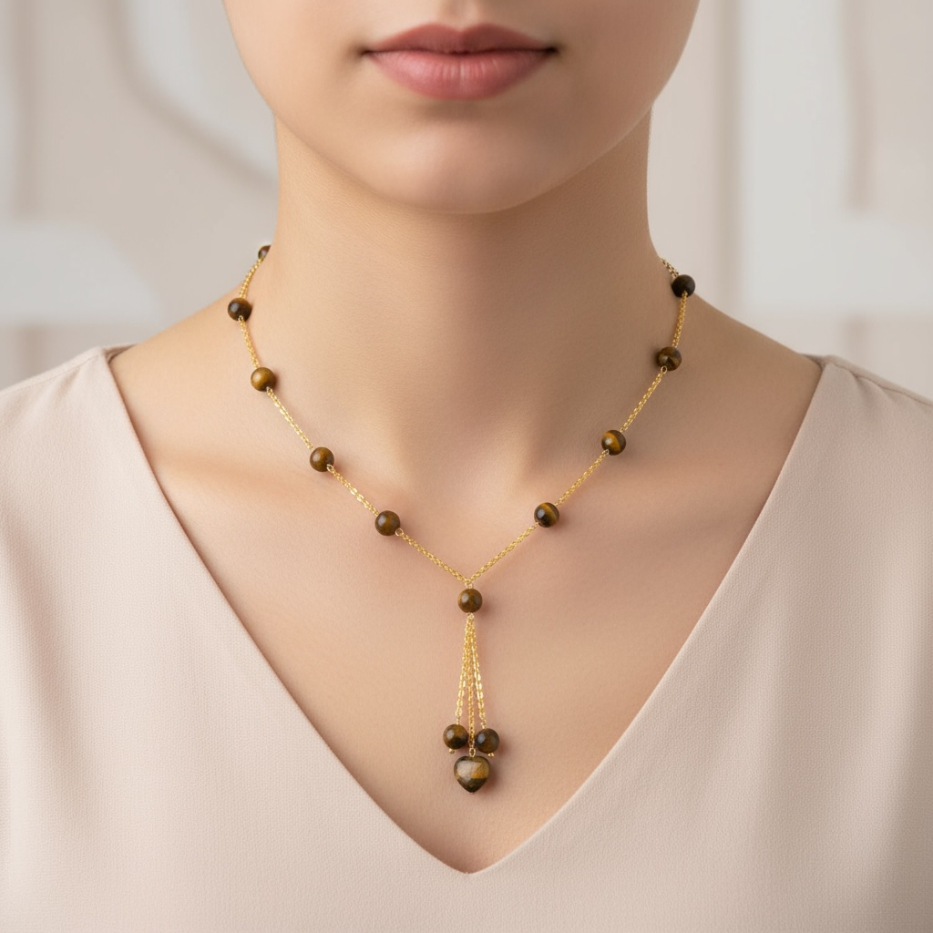 Tiger Eye Necklace with Heart Pendant – Crystal of Strength, Courage & Emotional Balance