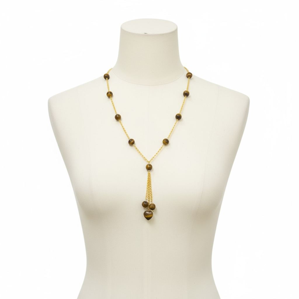 Tiger Eye Necklace with Heart Pendant – Crystal of Strength, Courage & Emotional Balance