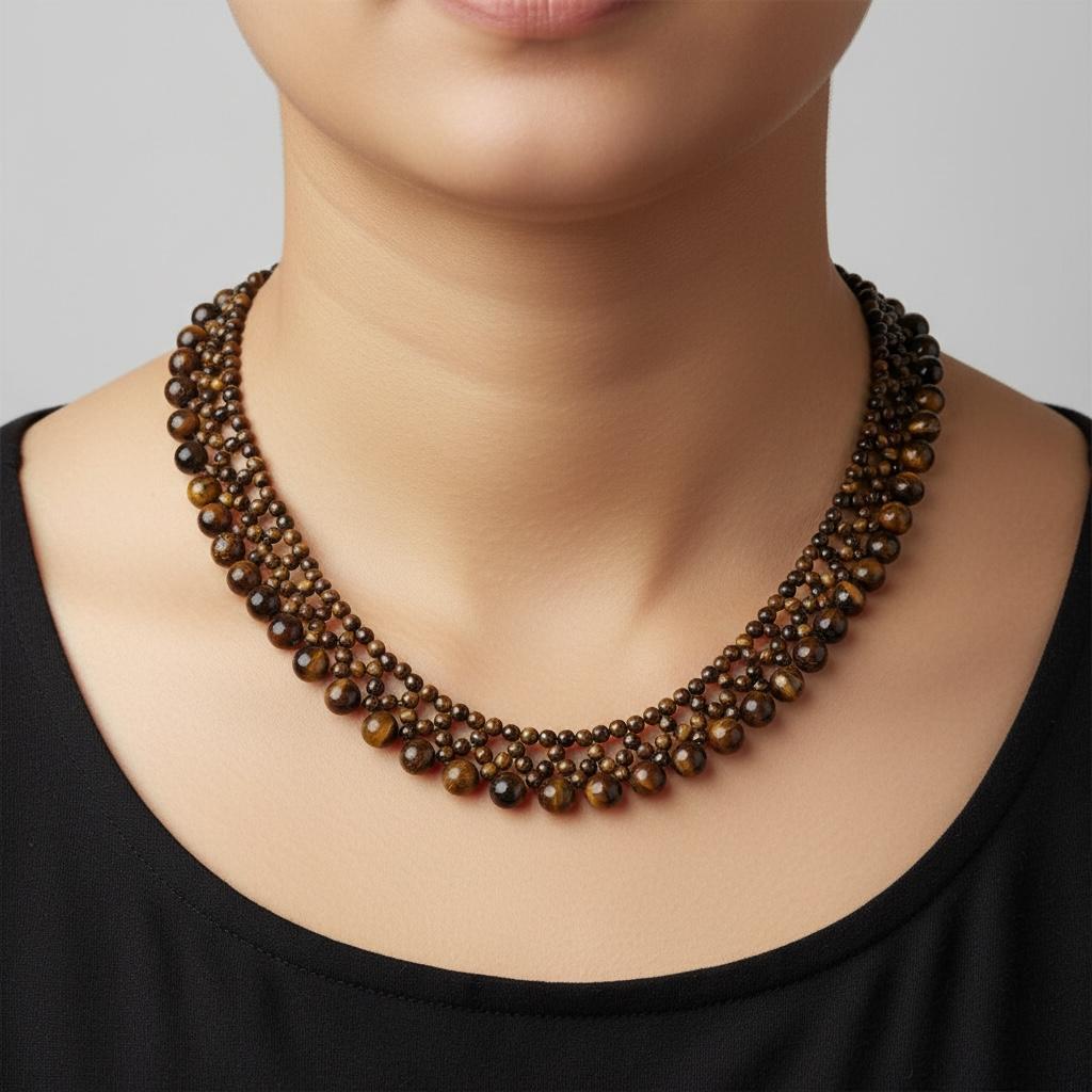 Natural Tiger eye Statement necklace— beaded design choker