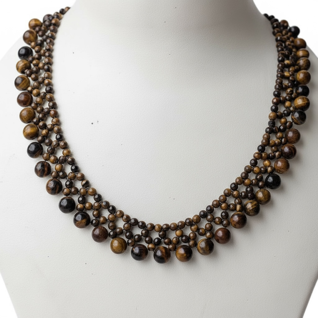 Natural Tiger eye Statement necklace— beaded design choker