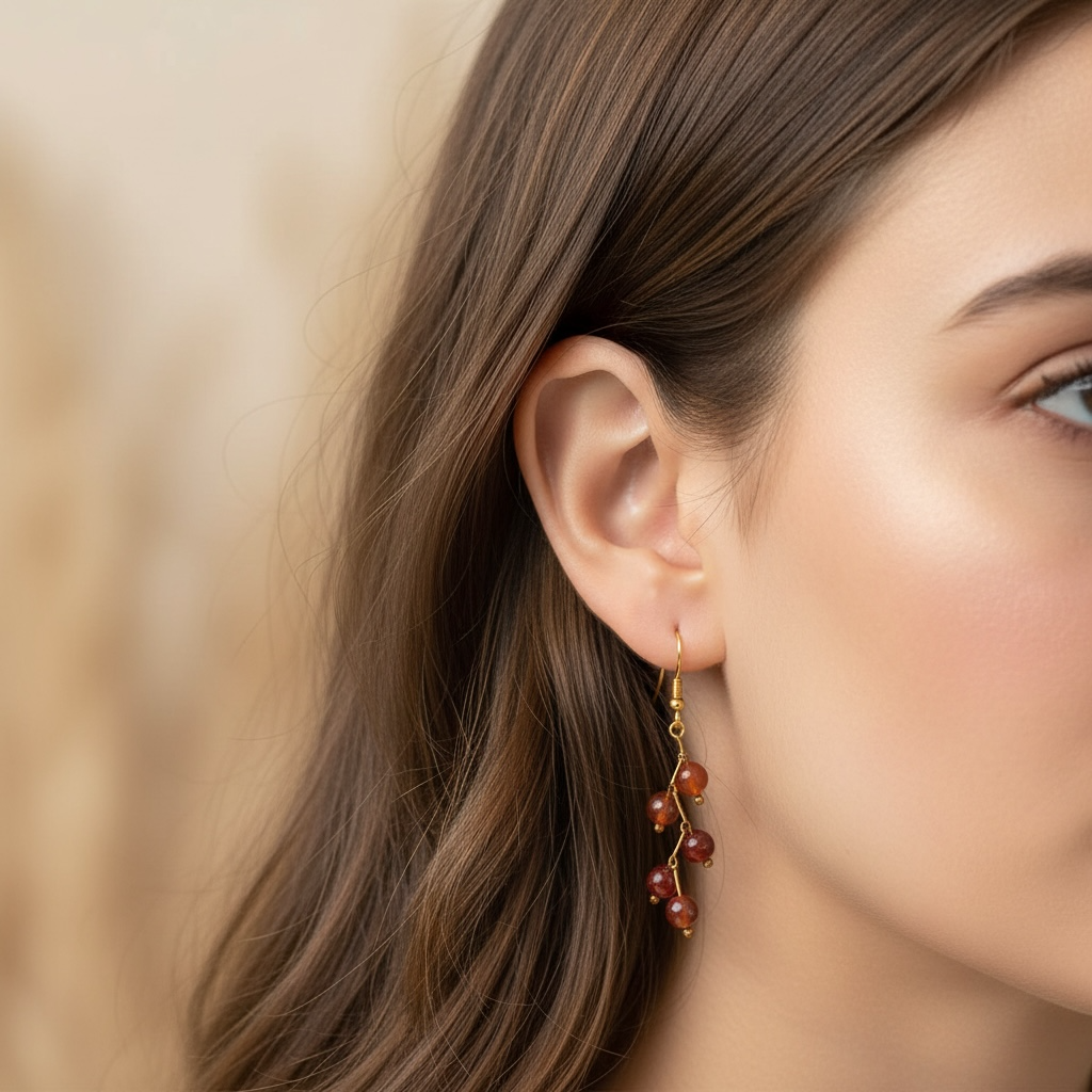 Carnelian Vine Design— Beaded choker Necklace with Earrings