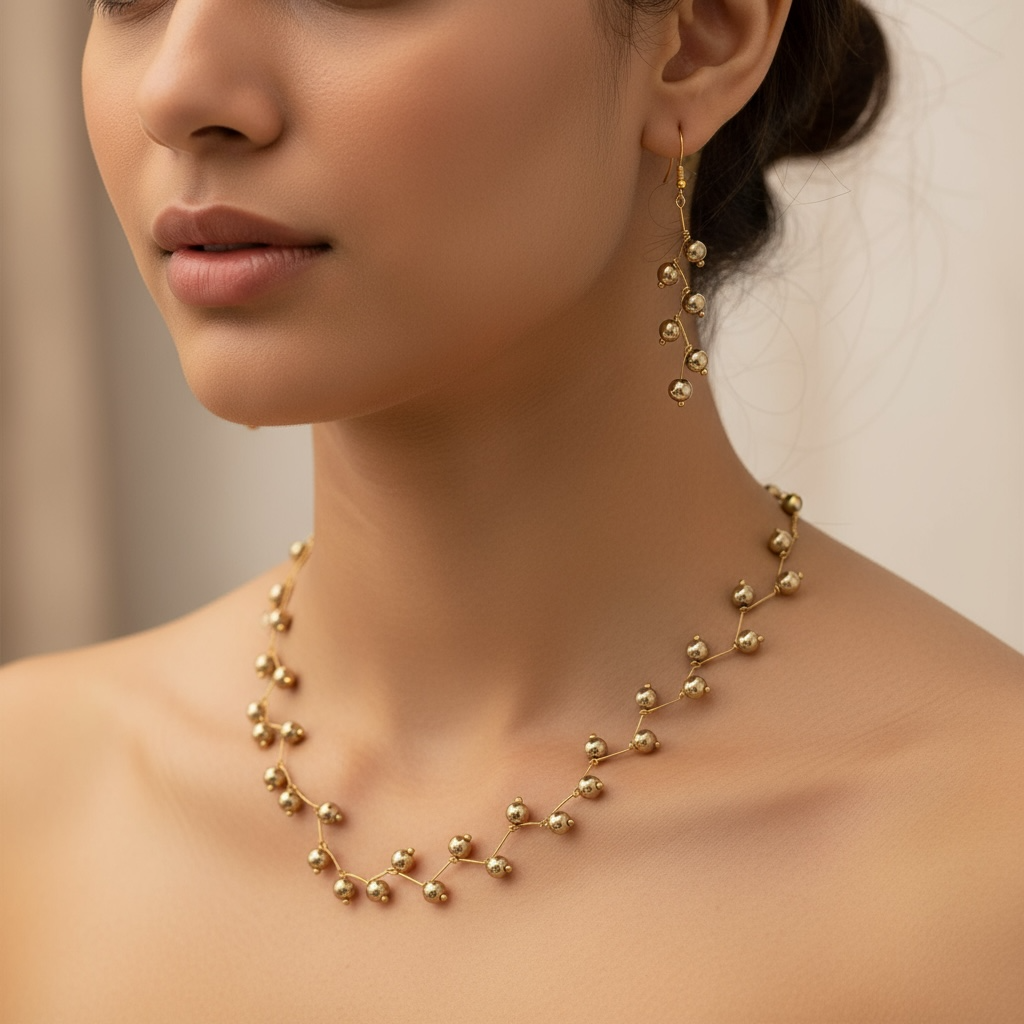 Golden hematite Vine Design— Beaded choker Necklace with earrings