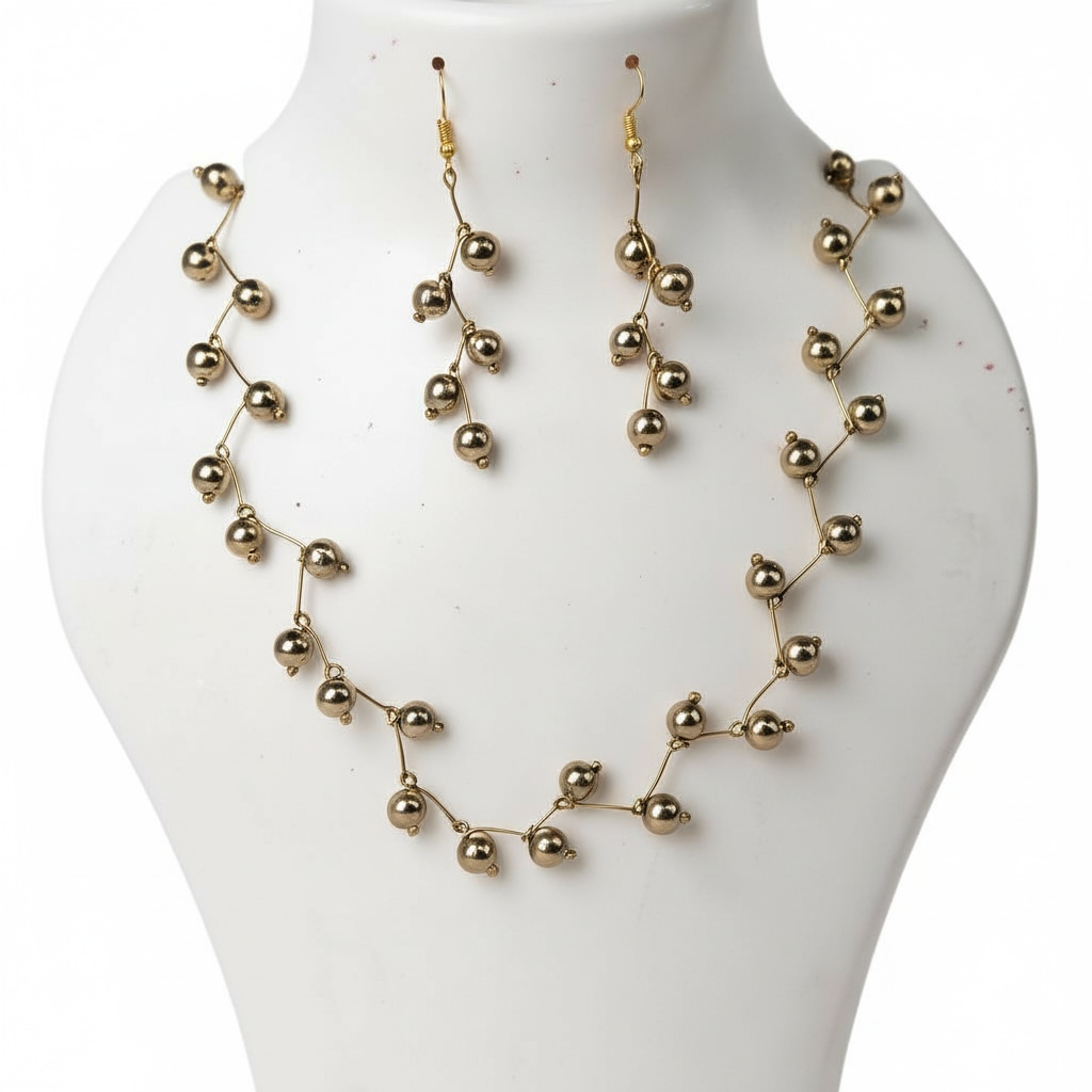 Golden hematite Vine Design— Beaded choker Necklace with earrings