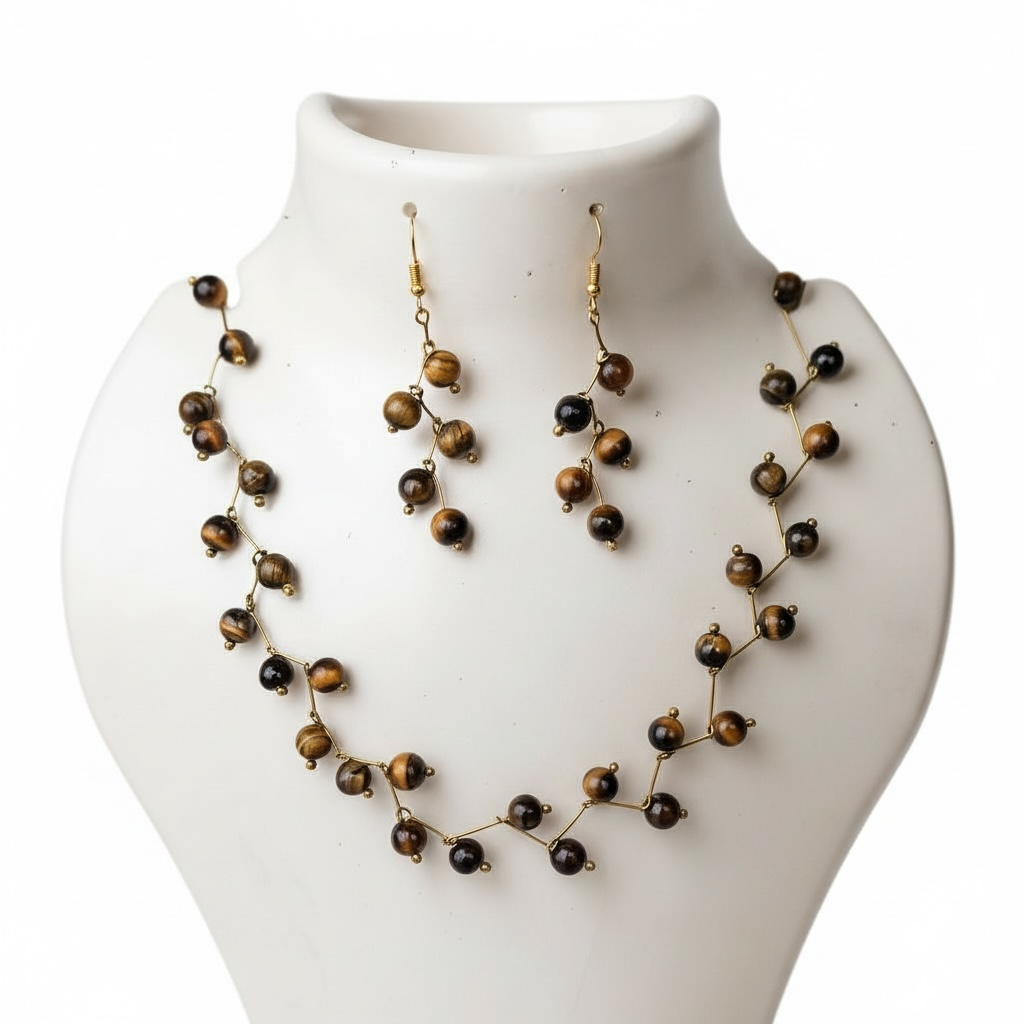Tiger Eye Vine Design – Beaded Choker Necklace with Earrings